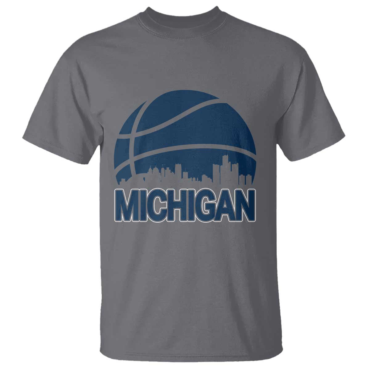 Vintage Urban Michigan Skyline T Shirt Gift For Basketball Fan TS12 Charcoal Print Your Wear