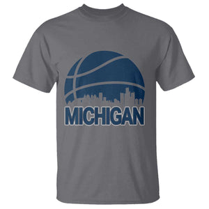 Vintage Urban Michigan Skyline T Shirt Gift For Basketball Fan TS12 Charcoal Print Your Wear