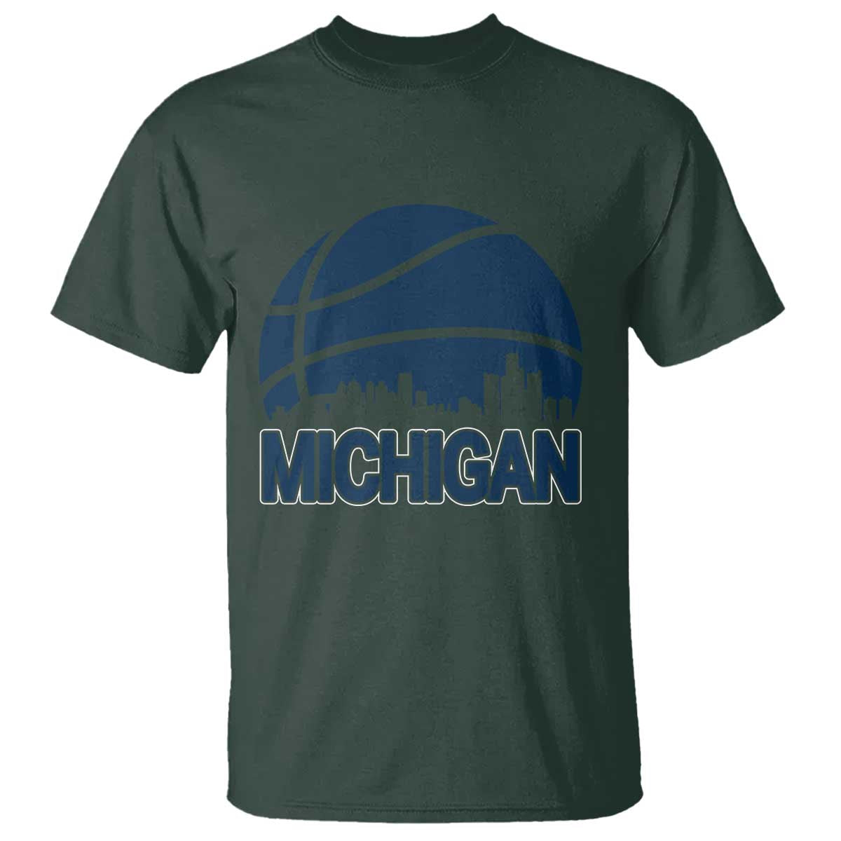 Vintage Urban Michigan Skyline T Shirt Gift For Basketball Fan TS12 Dark Forest Green Print Your Wear
