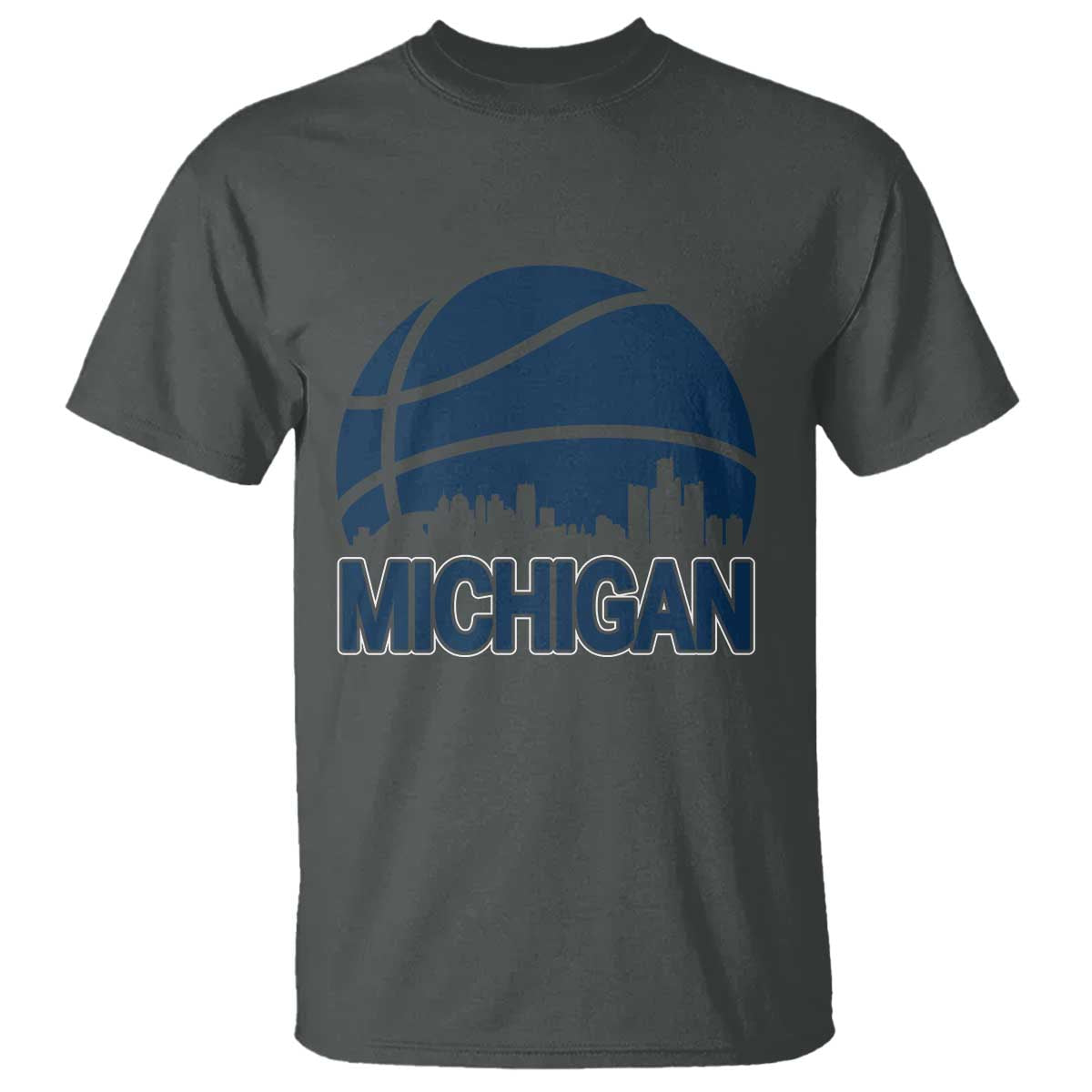 Vintage Urban Michigan Skyline T Shirt Gift For Basketball Fan TS12 Dark Heather Print Your Wear