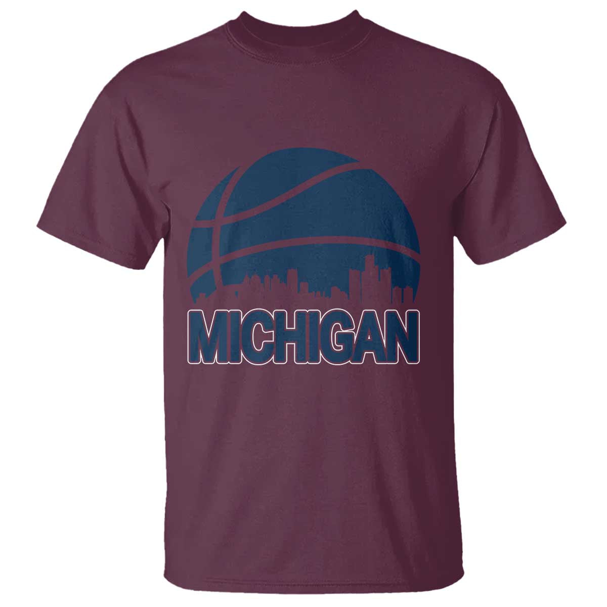 Vintage Urban Michigan Skyline T Shirt Gift For Basketball Fan TS12 Maroon Print Your Wear