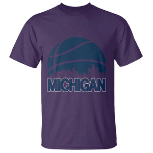 Vintage Urban Michigan Skyline T Shirt Gift For Basketball Fan TS12 Purple Print Your Wear
