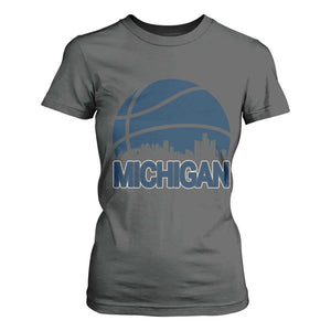 Vintage Urban Michigan Skyline T Shirt For Women Gift For Basketball Fan TS12 Dark Heather Print Your Wear