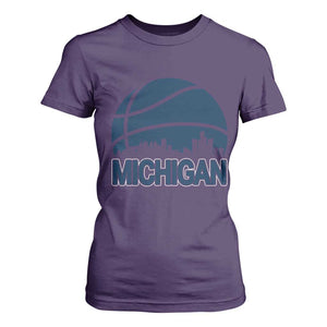 Vintage Urban Michigan Skyline T Shirt For Women Gift For Basketball Fan TS12 Purple Print Your Wear