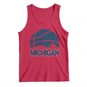 Vintage Urban Michigan Skyline Tank Top Gift For Basketball Fan TS12 Red Print Your Wear