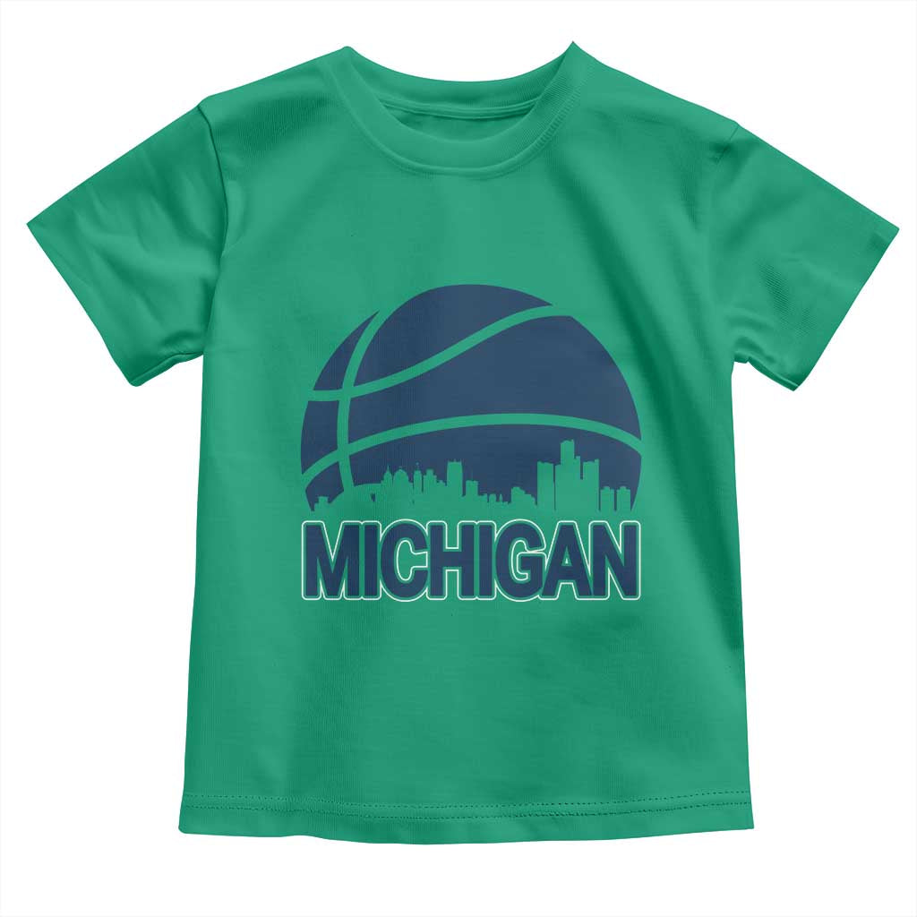 Vintage Urban Michigan Skyline Toddler T Shirt Gift For Basketball Fan TS12 Irish Green Print Your Wear