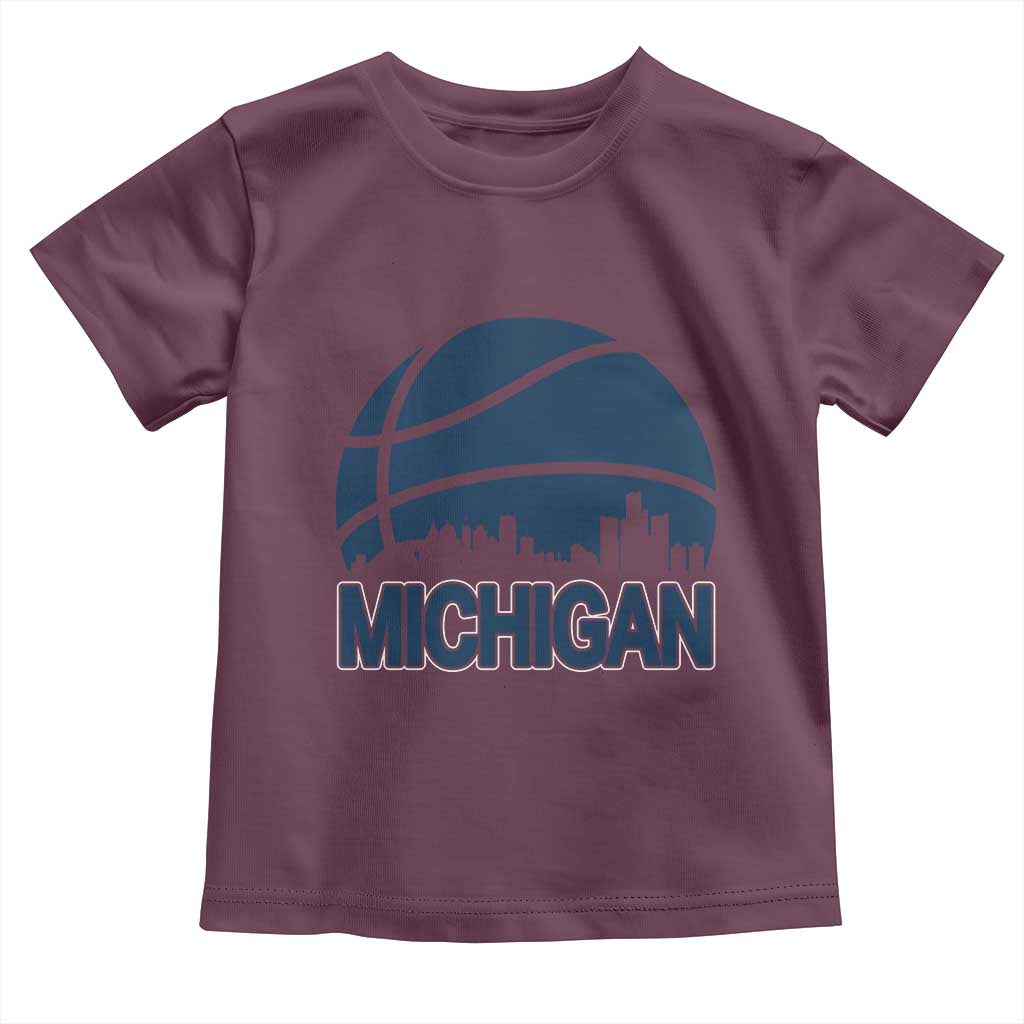 Vintage Urban Michigan Skyline Toddler T Shirt Gift For Basketball Fan TS12 Maroon Print Your Wear