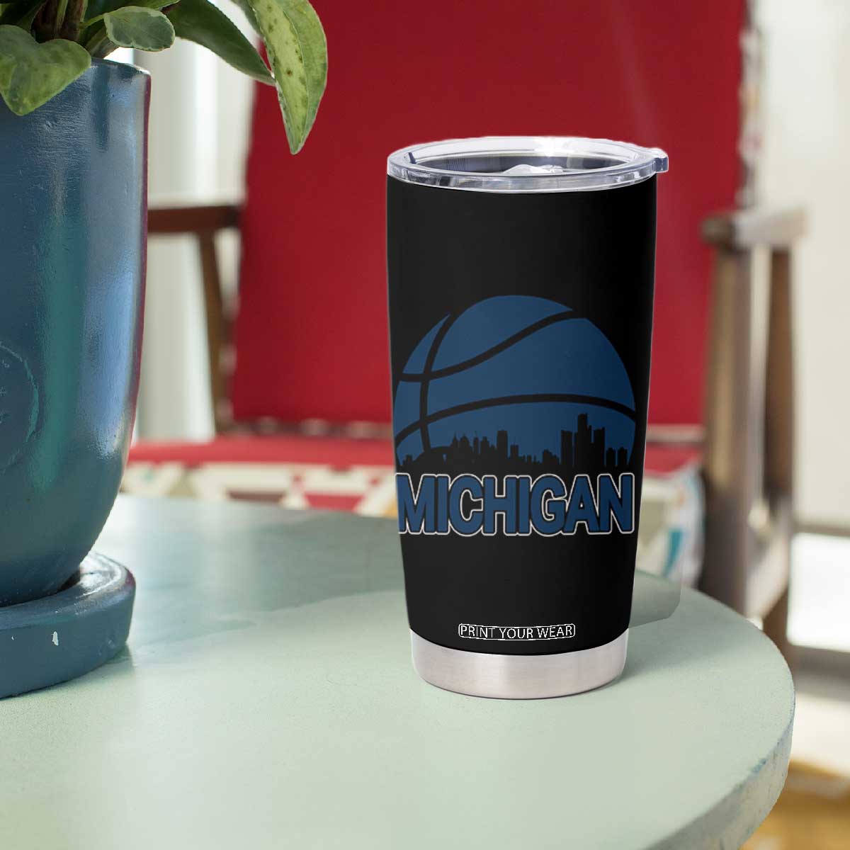 Vintage Urban Michigan Skyline Tumbler Cup Gift For Basketball Fan TS12 Print Your Wear