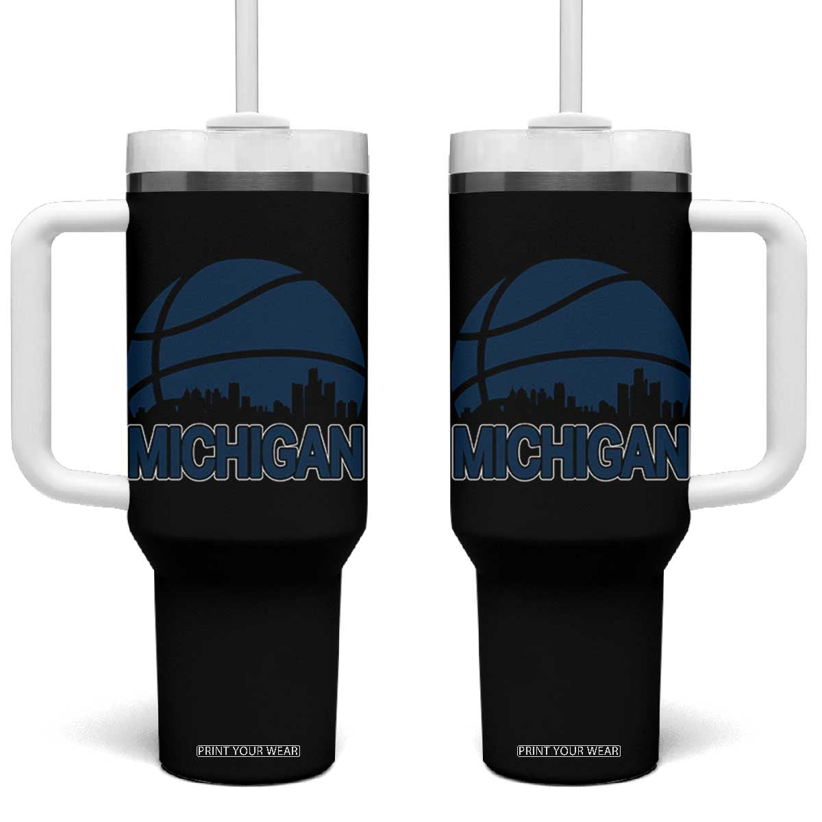 Vintage Urban Michigan Skyline Tumbler With Handle Gift For Basketball Fan TS12 One Size: 40 oz Black Print Your Wear