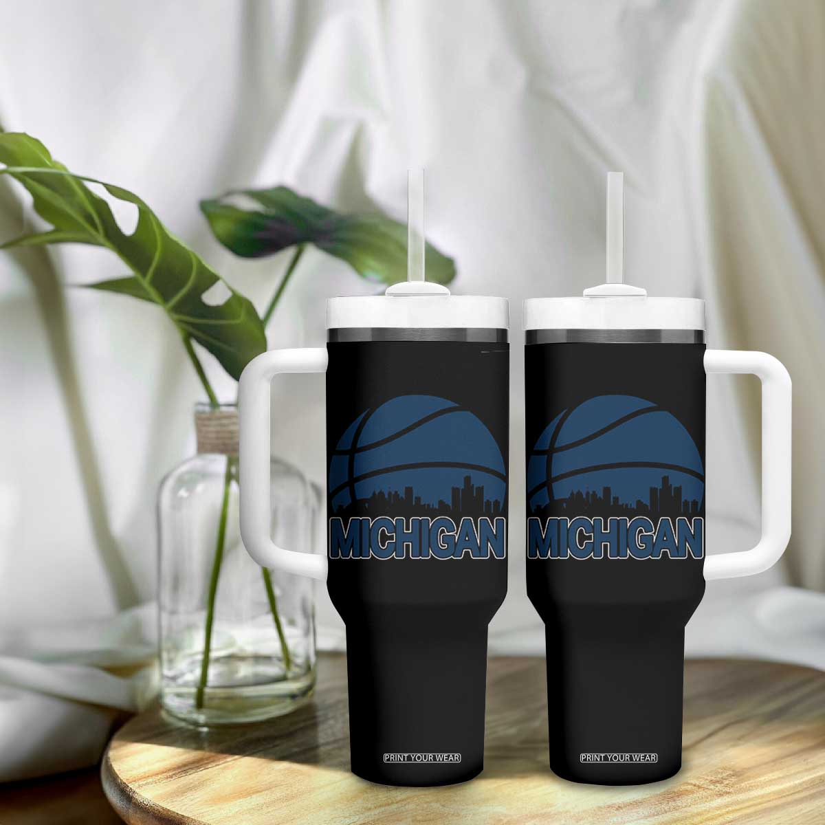 Vintage Urban Michigan Skyline Tumbler With Handle Gift For Basketball Fan TS12 Print Your Wear