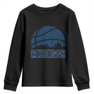 Vintage Urban Michigan Skyline Youth Sweatshirt Gift For Basketball Fan TS12 Black Print Your Wear