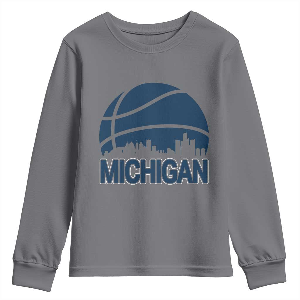 Vintage Urban Michigan Skyline Youth Sweatshirt Gift For Basketball Fan TS12 Charcoal Print Your Wear