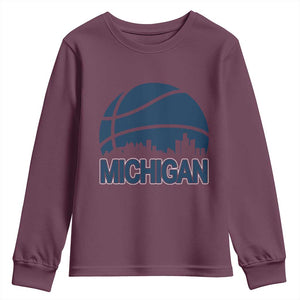 Vintage Urban Michigan Skyline Youth Sweatshirt Gift For Basketball Fan TS12 Maroon Print Your Wear