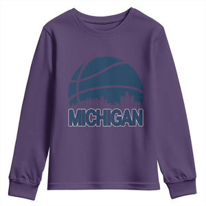 Vintage Urban Michigan Skyline Youth Sweatshirt Gift For Basketball Fan TS12 Purple Print Your Wear