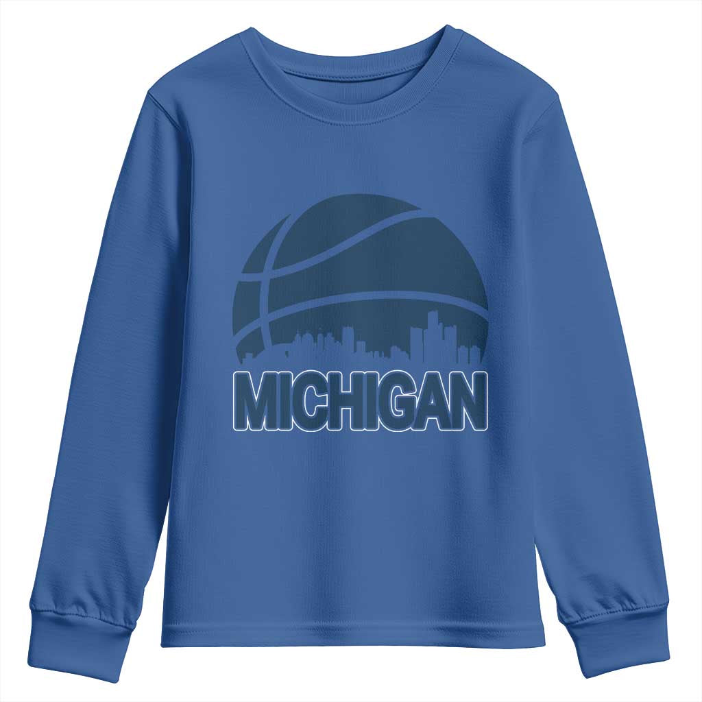 Vintage Urban Michigan Skyline Youth Sweatshirt Gift For Basketball Fan TS12 Royal Blue Print Your Wear