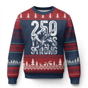 250 Years Strong Bigfoot Guitar Ugly Christmas Sweater USA 250th Anniversary Gift TS12 Navy Red Print Your Wear