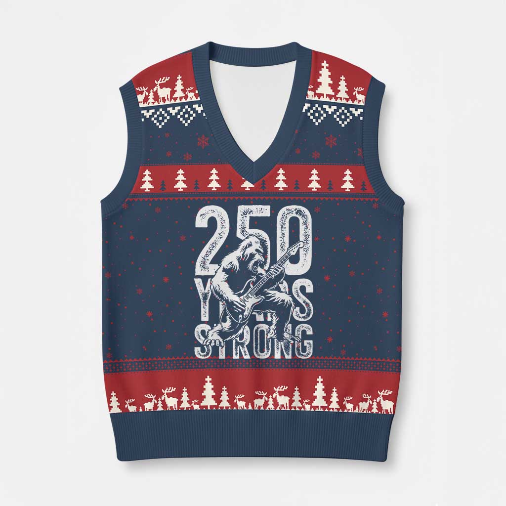 250 Years Strong Bigfoot Guitar V-Neck Knit Sweater Vest USA 250th Anniversary Gift TS12 Navy Red Print Your Wear