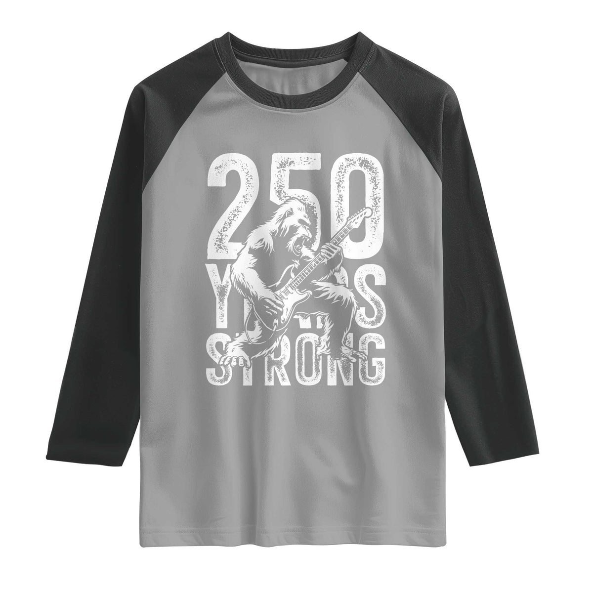 250 Years Strong Bigfoot Guitar Raglan Shirt USA 250th Anniversary Gift TS12 Sport Gray Black Print Your Wear