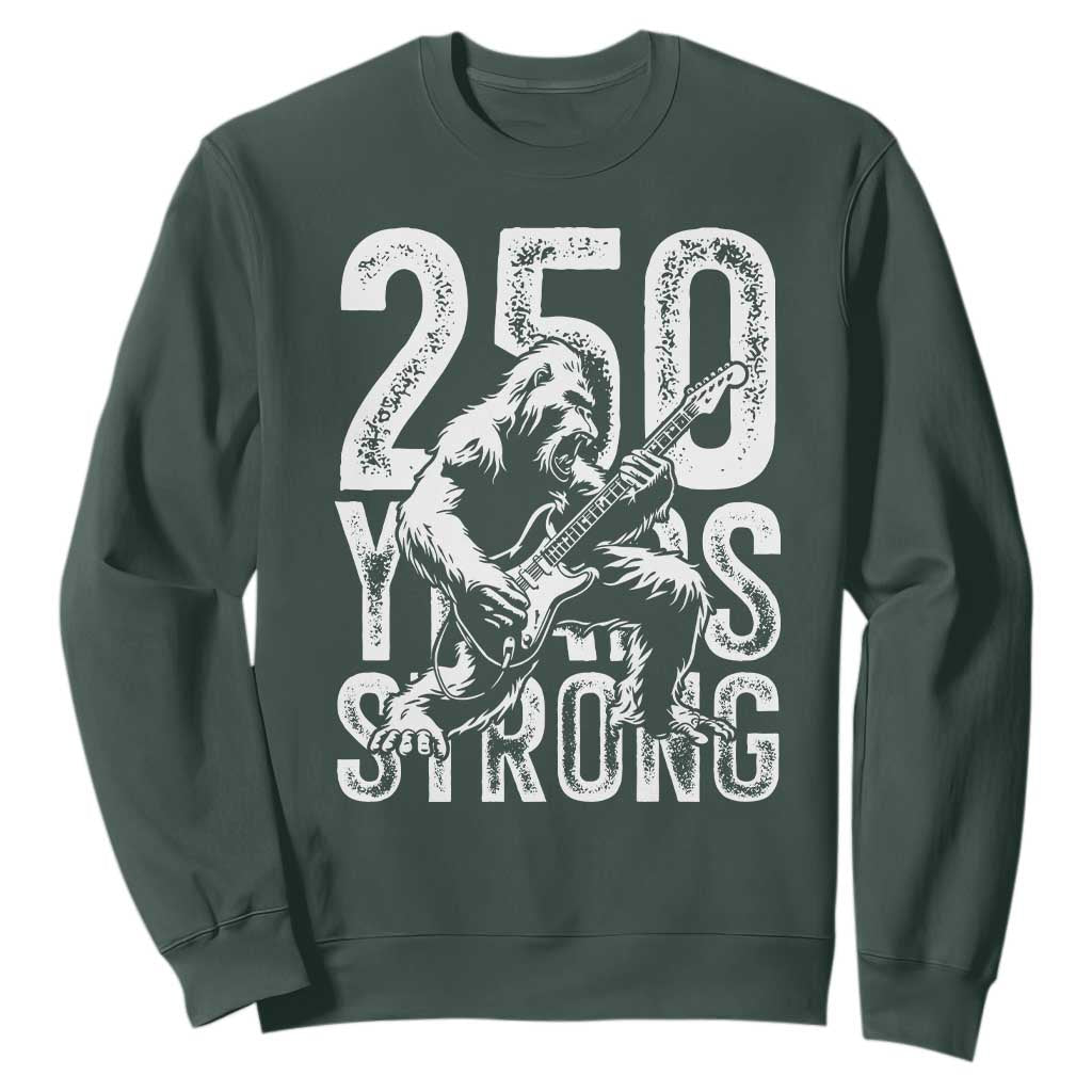 250 Years Strong Bigfoot Guitar Sweatshirt USA 250th Anniversary Gift TS12 Dark Forest Green Print Your Wear