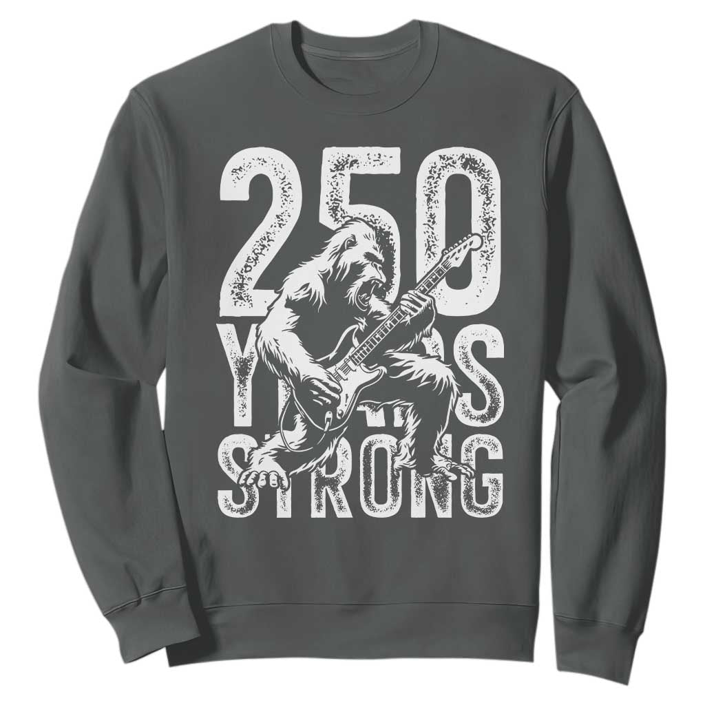 250 Years Strong Bigfoot Guitar Sweatshirt USA 250th Anniversary Gift TS12 Dark Heather Print Your Wear