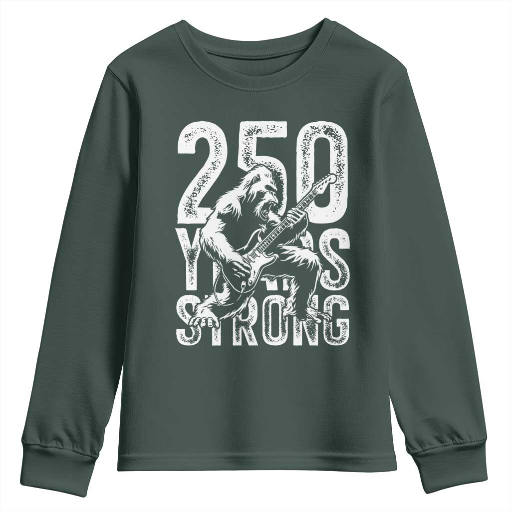 250 Years Strong Bigfoot Guitar Youth Sweatshirt USA 250th Anniversary Gift TS12 Dark Forest Green Print Your Wear