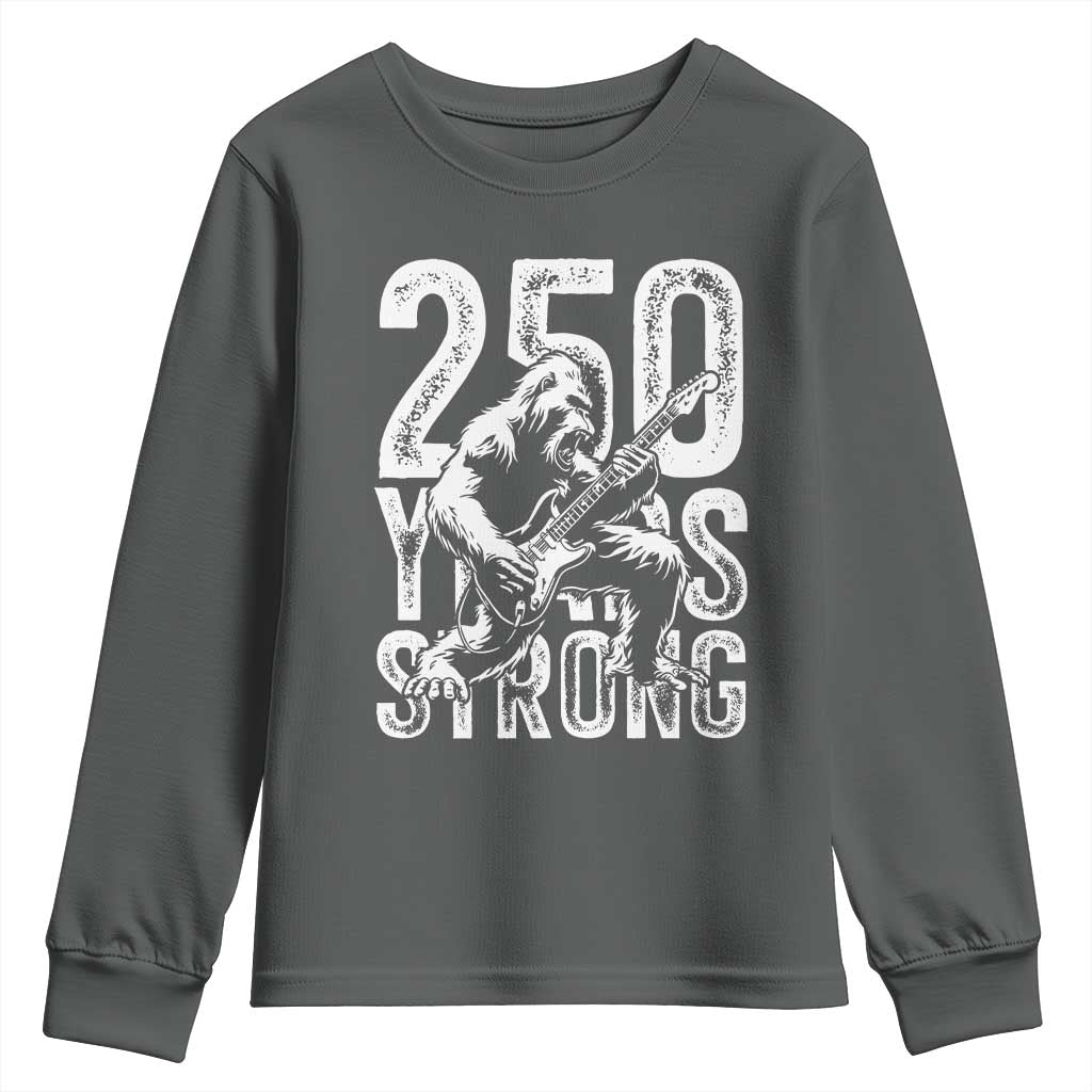 250 Years Strong Bigfoot Guitar Youth Sweatshirt USA 250th Anniversary Gift TS12 Dark Heather Print Your Wear