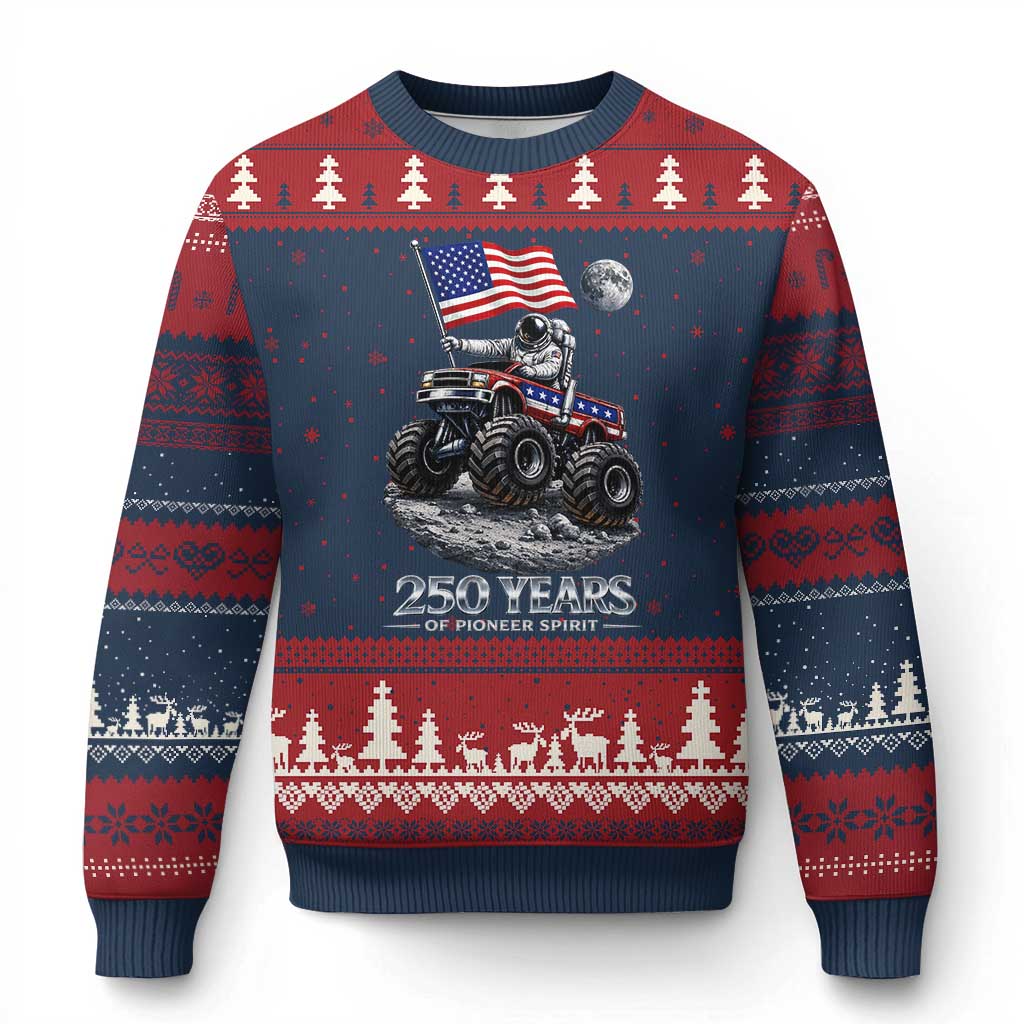 Astronaut 250 Years Of Pioneer Spirit Ugly Christmas Sweater USA 250th Anniversary TS12 Navy Red Print Your Wear