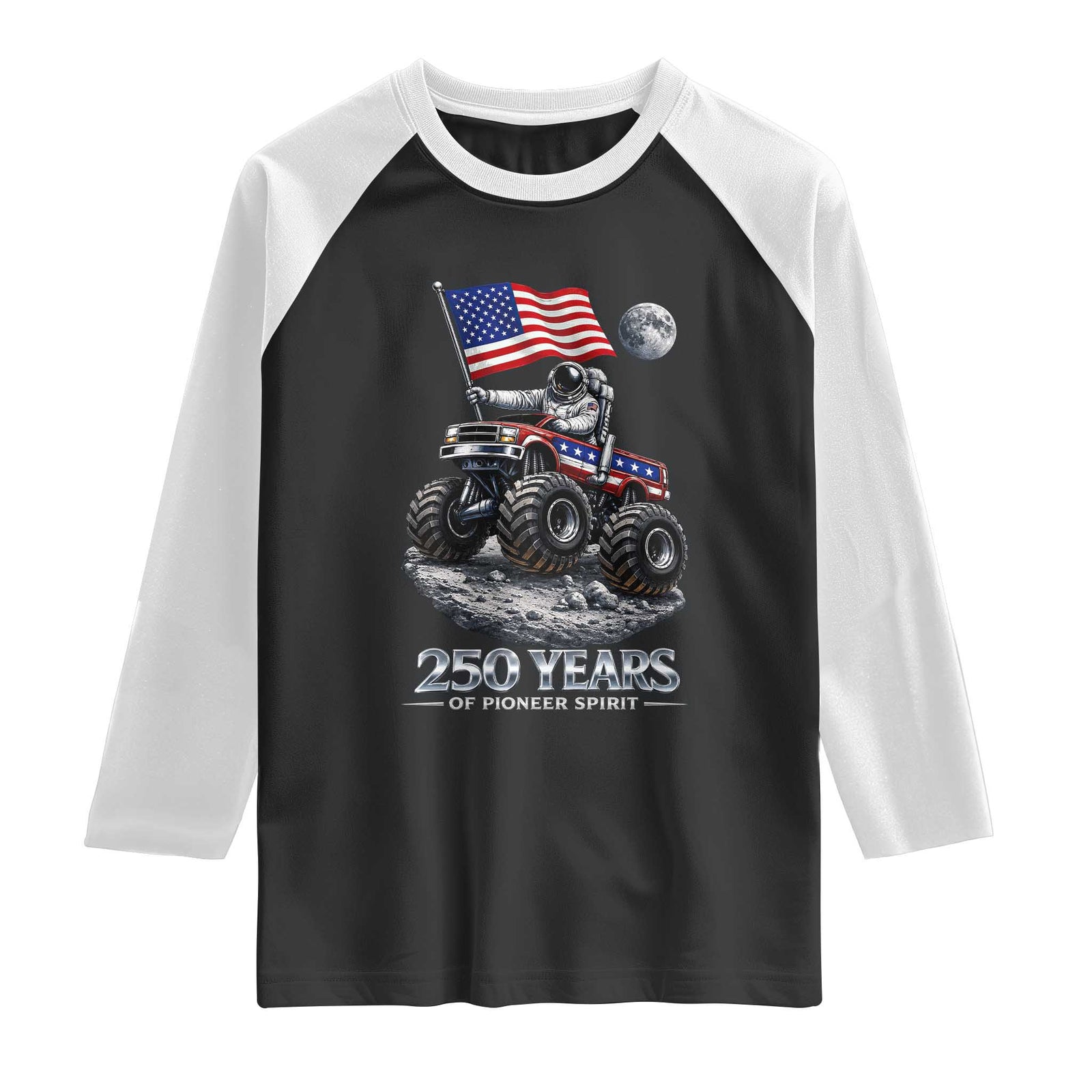 Astronaut 250 Years Of Pioneer Spirit Raglan Shirt USA 250th Anniversary TS12 Black White Print Your Wear