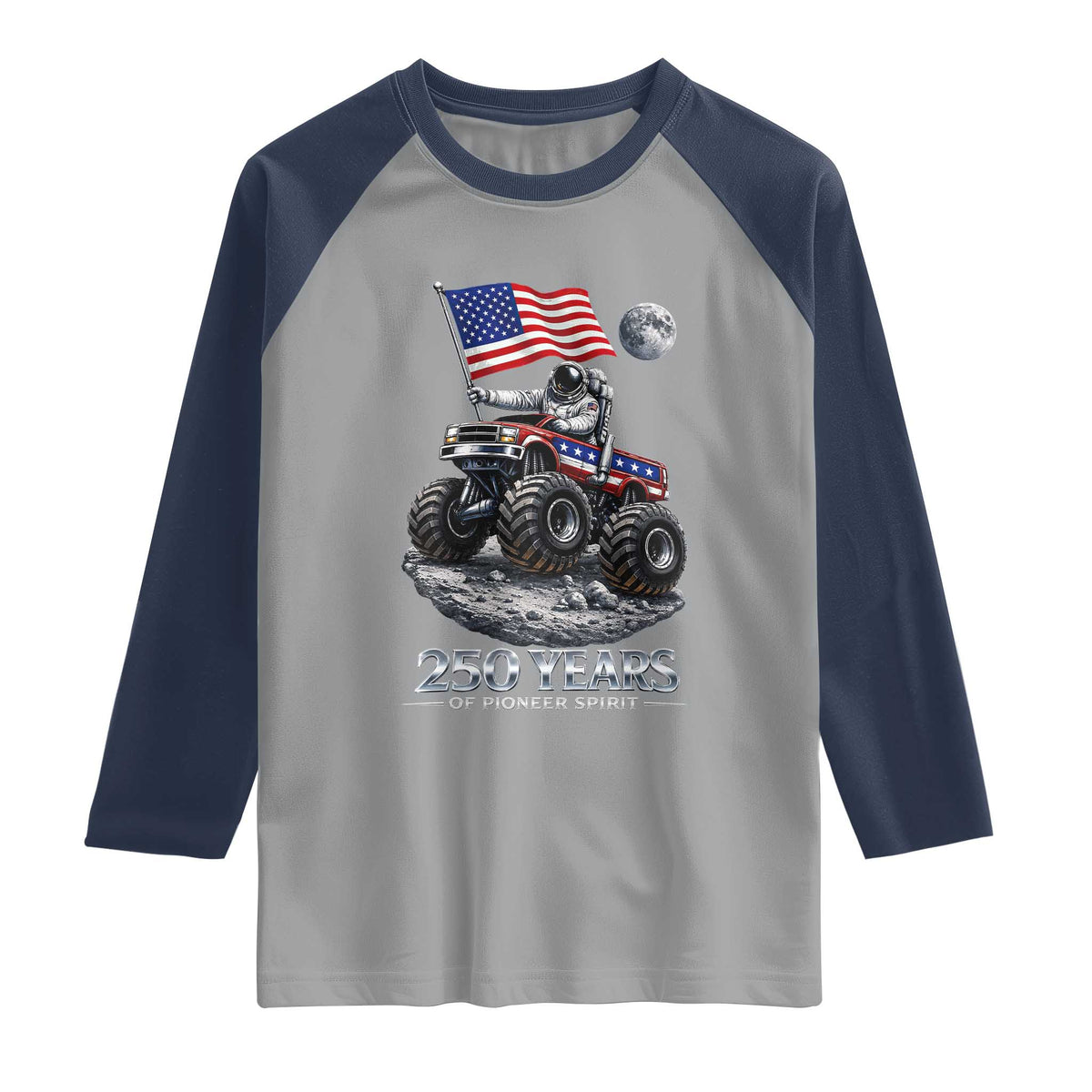 Astronaut 250 Years Of Pioneer Spirit Raglan Shirt USA 250th Anniversary TS12 Sport Gray Navy Print Your Wear