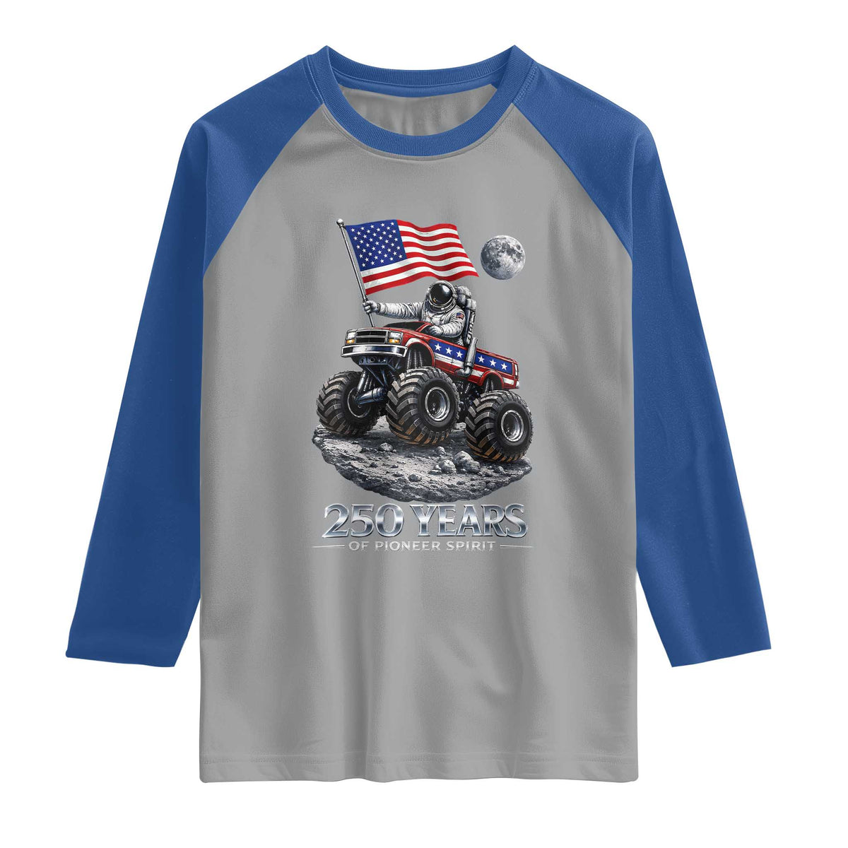 Astronaut 250 Years Of Pioneer Spirit Raglan Shirt USA 250th Anniversary TS12 Sport Gray Royal Print Your Wear