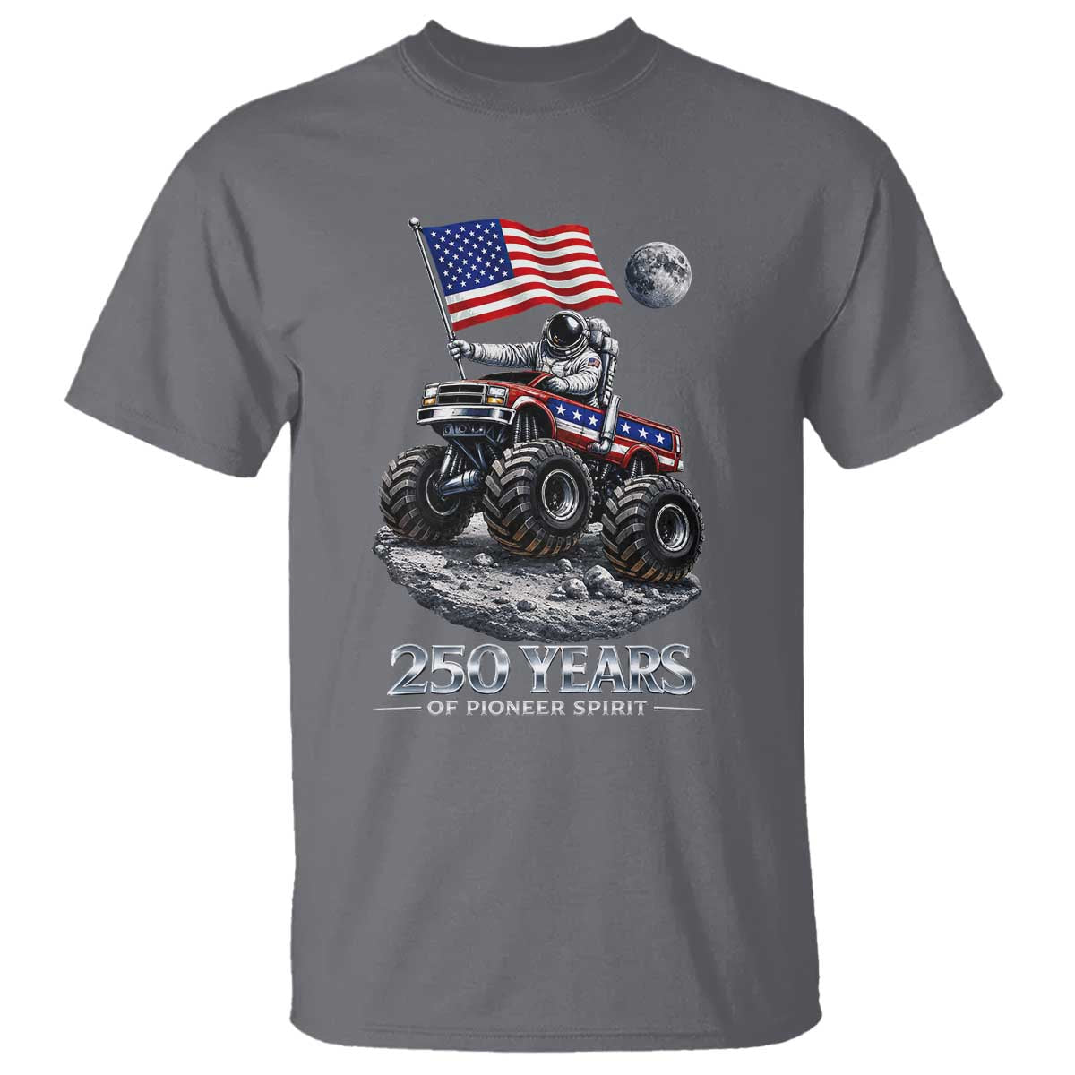 Astronaut 250 Years Of Pioneer Spirit T Shirt USA 250th Anniversary TS12 Charcoal Print Your Wear