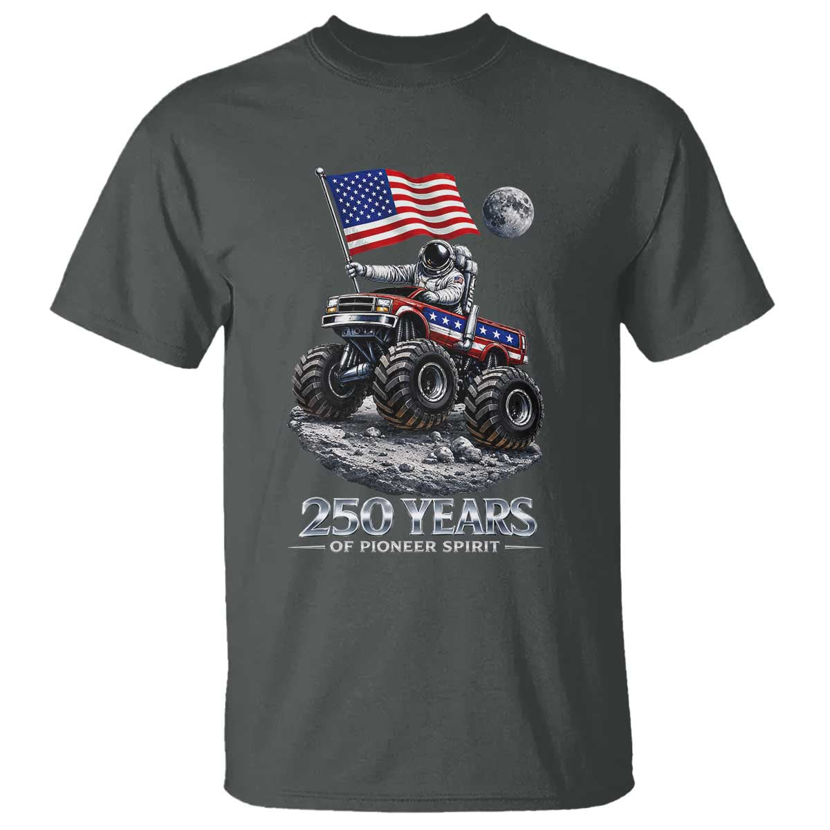 Astronaut 250 Years Of Pioneer Spirit T Shirt USA 250th Anniversary TS12 Dark Heather Print Your Wear