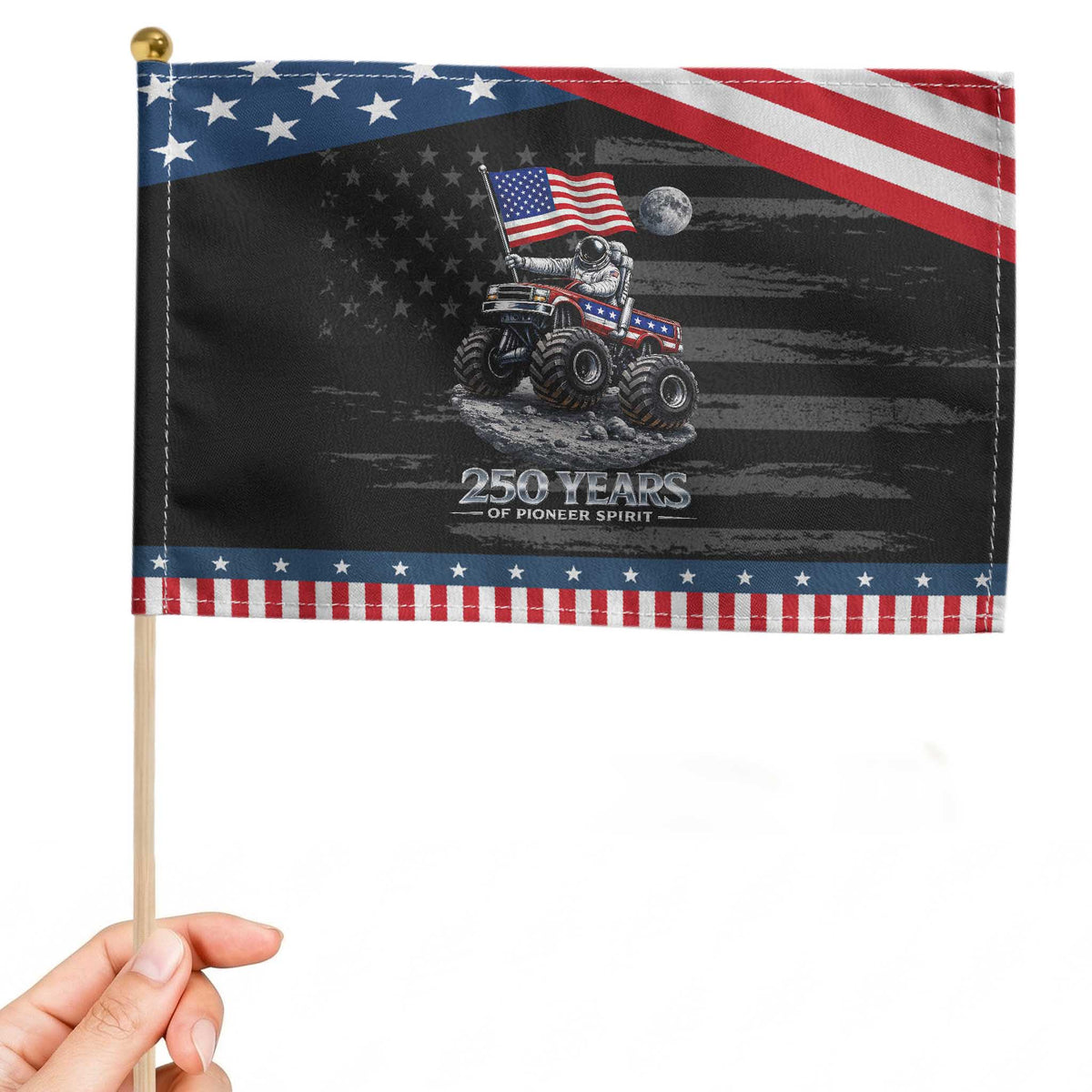 Astronaut 250 Years Of Pioneer Spirit Patriotic Handheld Flag USA 250th Anniversary TS12 Distressed 8.2