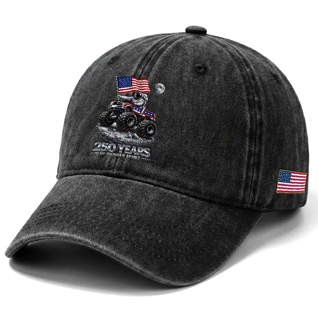 Astronaut 250 Years Of Pioneer Spirit Washed Cotton Baseball Cap USA 250th Anniversary TS12 Print Your Wear