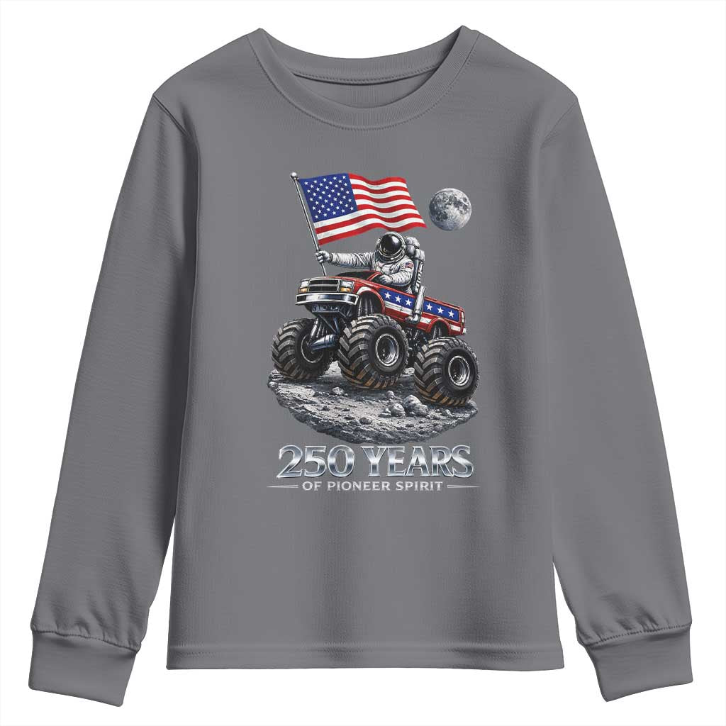 Astronaut 250 Years Of Pioneer Spirit Youth Sweatshirt USA 250th Anniversary TS12 Charcoal Print Your Wear