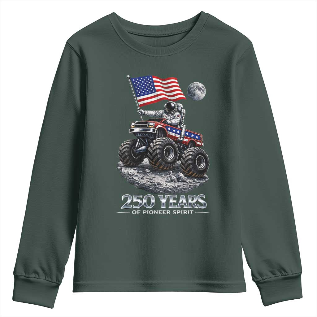 Astronaut 250 Years Of Pioneer Spirit Youth Sweatshirt USA 250th Anniversary TS12 Dark Forest Green Print Your Wear