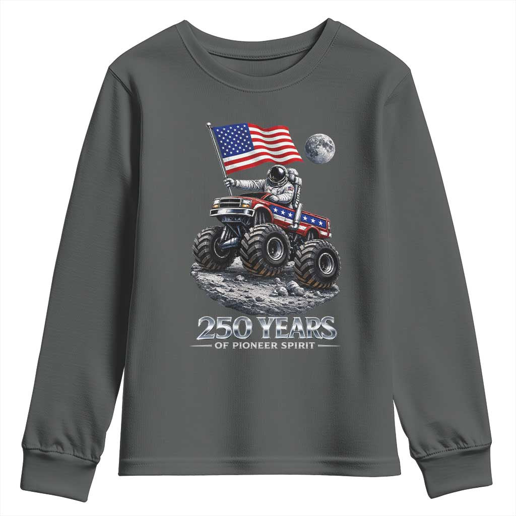 Astronaut 250 Years Of Pioneer Spirit Youth Sweatshirt USA 250th Anniversary TS12 Dark Heather Print Your Wear