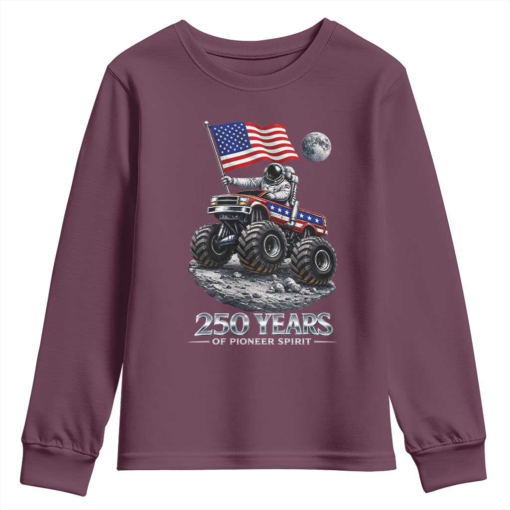 Astronaut 250 Years Of Pioneer Spirit Youth Sweatshirt USA 250th Anniversary TS12 Maroon Print Your Wear