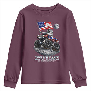 Astronaut 250 Years Of Pioneer Spirit Youth Sweatshirt USA 250th Anniversary TS12 Maroon Print Your Wear