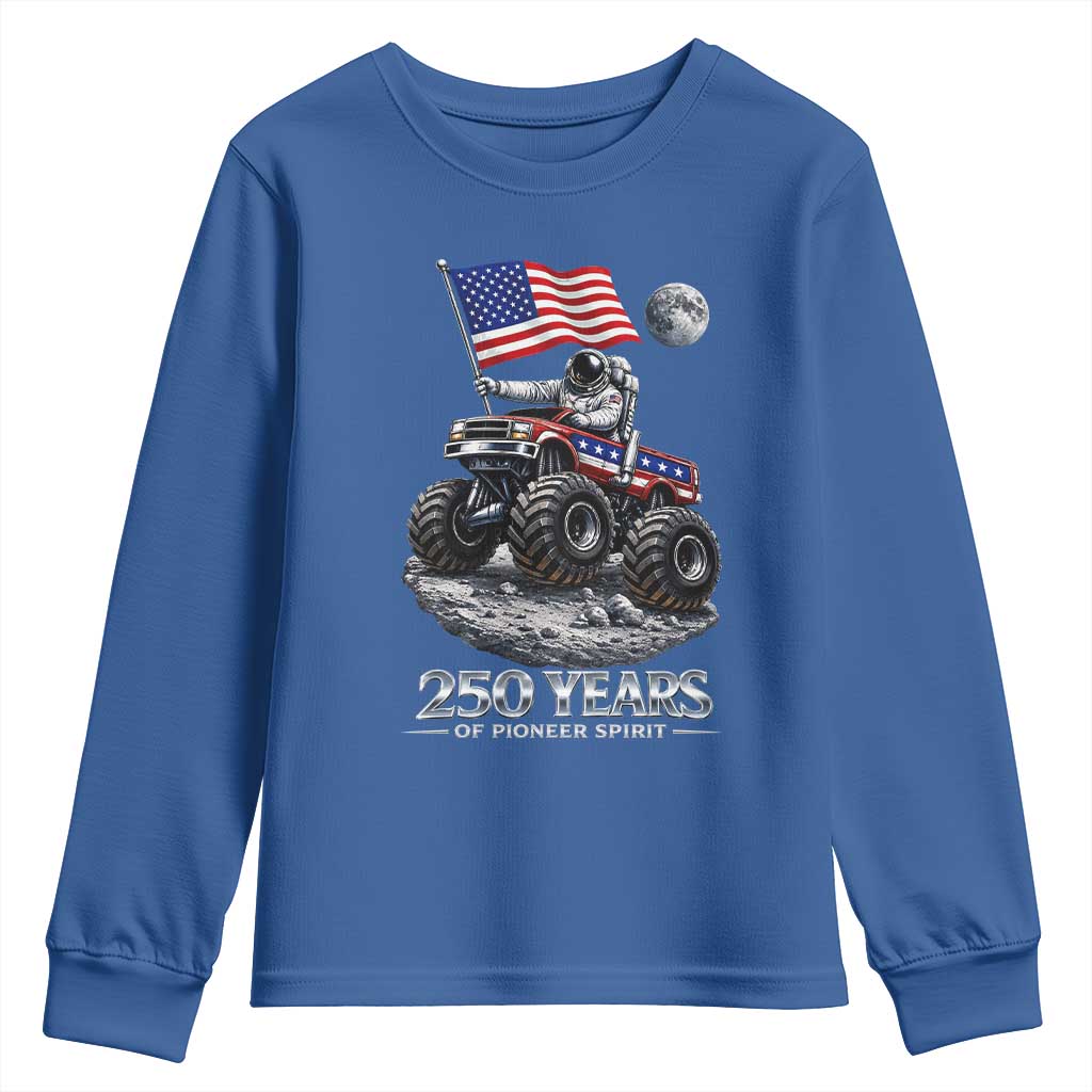 Astronaut 250 Years Of Pioneer Spirit Youth Sweatshirt USA 250th Anniversary TS12 Royal Blue Print Your Wear