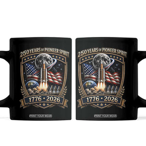 Astronaut 250 Years Of Pioneer Spirit Coffee Mug Patriotic Astronaut Graphic Gift TS12 Black Print Your Wear
