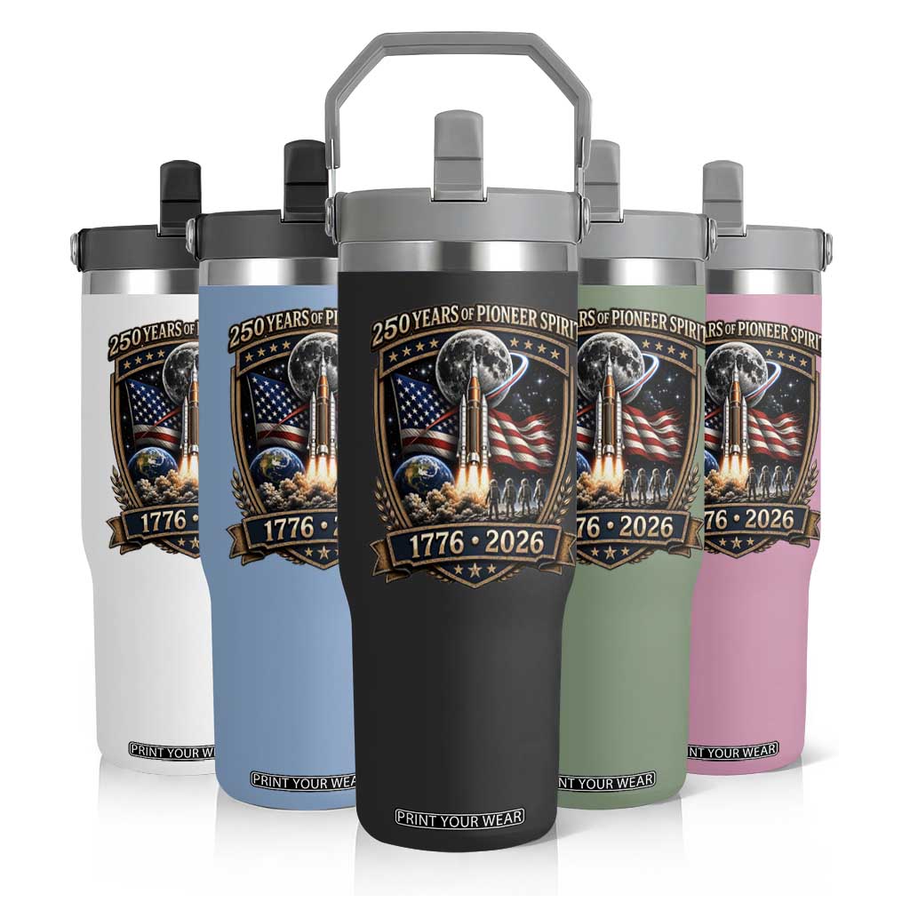 Astronaut 250 Years Of Pioneer Spirit Flip Straw Tumbler Patriotic Astronaut Graphic Gift TS12 Print Your Wear