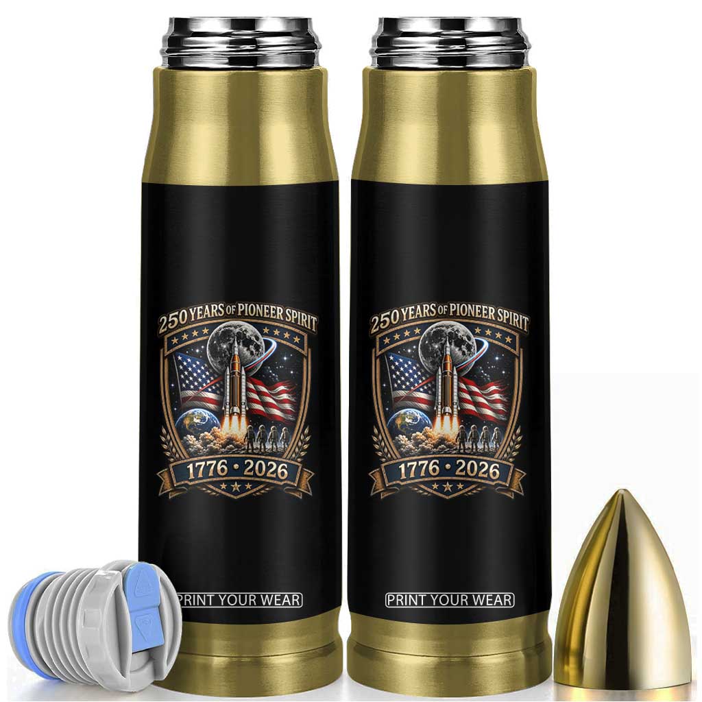 Astronaut 250 Years Of Pioneer Spirit Bullet Tumbler Patriotic Astronaut Graphic Gift TS12 Black Print Your Wear