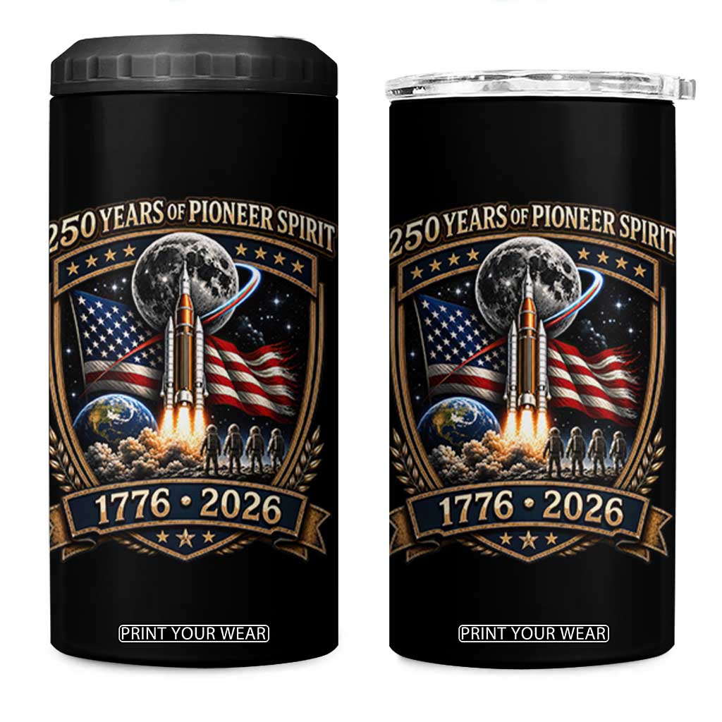 Astronaut 250 Years Of Pioneer Spirit 4 in 1 Can Cooler Tumbler Patriotic Astronaut Graphic Gift TS12 One Size: 16 oz Black Print Your Wear