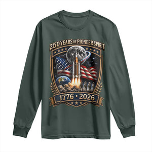 Astronaut 250 Years Of Pioneer Spirit Long Sleeve Shirt Patriotic Astronaut Graphic Gift TS12 Dark Forest Green Print Your Wear