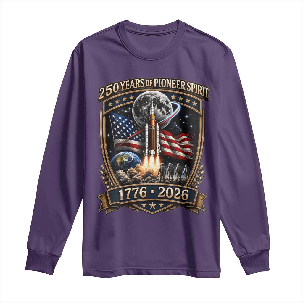 Astronaut 250 Years Of Pioneer Spirit Long Sleeve Shirt Patriotic Astronaut Graphic Gift TS12 Purple Print Your Wear