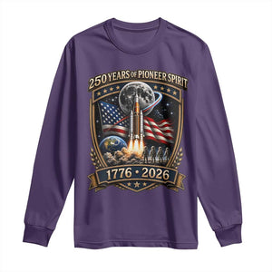 Astronaut 250 Years Of Pioneer Spirit Long Sleeve Shirt Patriotic Astronaut Graphic Gift TS12 Purple Print Your Wear