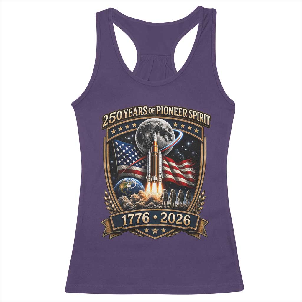 Astronaut 250 Years Of Pioneer Spirit Racerback Tank Top Patriotic Astronaut Graphic Gift TS12 Purple Print Your Wear