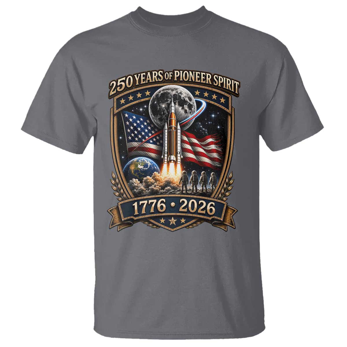 Astronaut 250 Years Of Pioneer Spirit T Shirt Patriotic Astronaut Graphic Gift TS12 Charcoal Print Your Wear