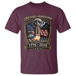 Astronaut 250 Years Of Pioneer Spirit T Shirt Patriotic Astronaut Graphic Gift TS12 Maroon Print Your Wear